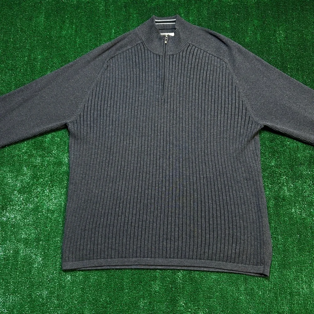 DKNY Jeans Sweater Y2K Style Quarter Zip Ribbed Knit Charcoal Grey XXL